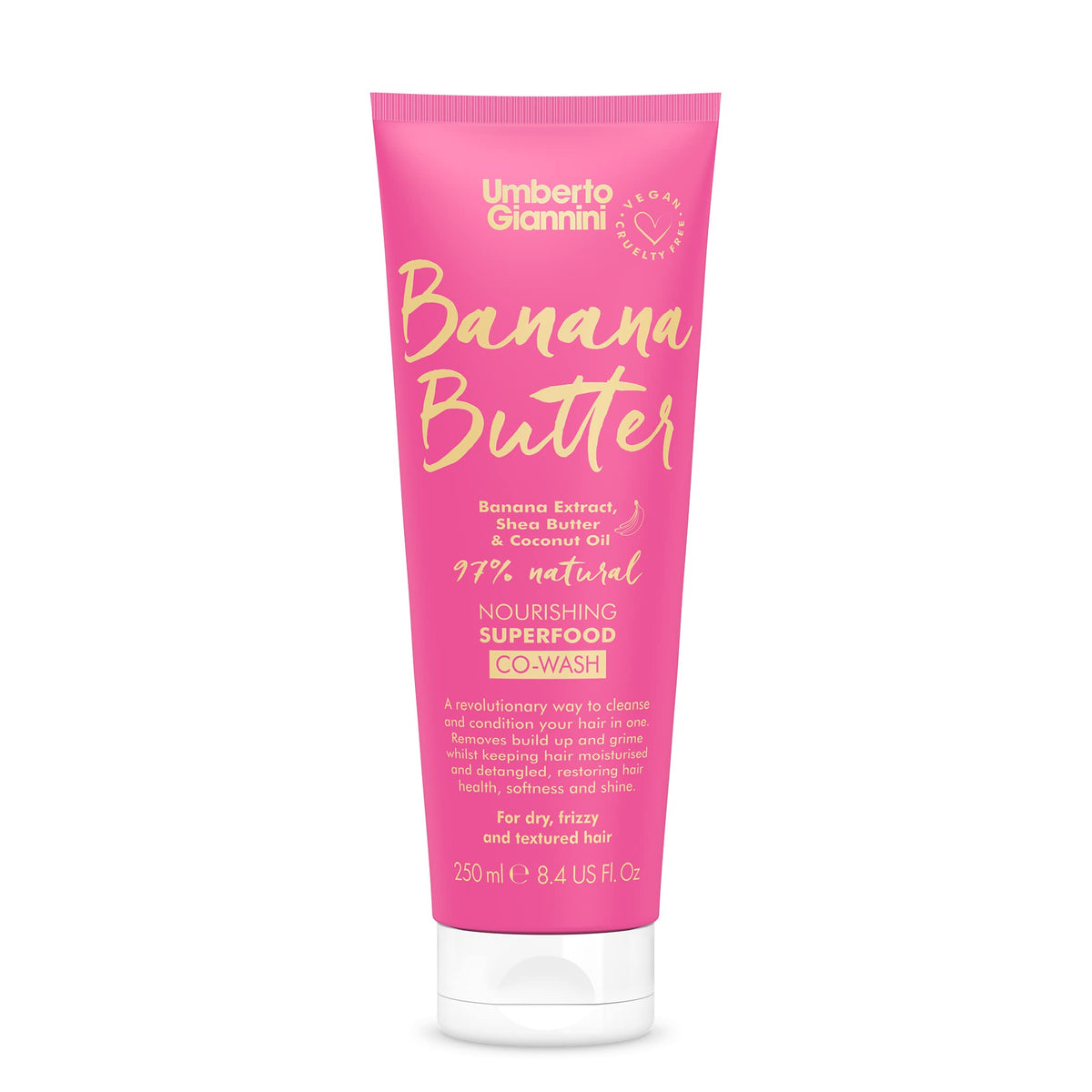 Umberto Giannini Banana Butter Nourishing Superfood Co-Wash Vegan & Cruelty Free Moisturising Formula for Dry, Textured or Frizzy Hair - 250 ml
