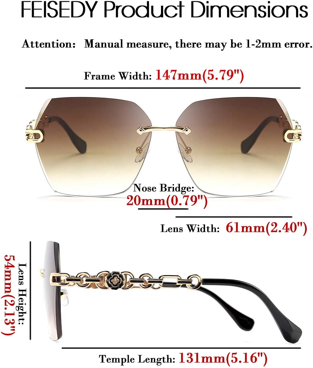 Rimless Sunglasses for Women Metal Square Frame Classic Diamond Grandient lens Eyewear UV Protection Fashion Shades for Women B2567