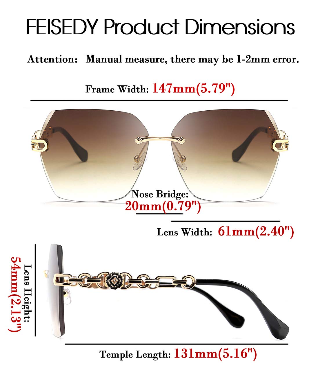 Rimless Sunglasses for Women Metal Square Frame Classic Diamond Grandient lens Eyewear UV Protection Fashion Shades for Women B2567
