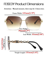 Rimless Sunglasses for Women Metal Square Frame Classic Diamond Grandient lens Eyewear UV Protection Fashion Shades for Women B2567