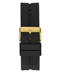 GUESS Men's 42mm Watch - Black Strap Black Dial Gold Tone Case