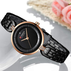 CURREN 9052 Rhinestone Elegant Design Women Wrist Watch Casual Style Quartz Watch - Black