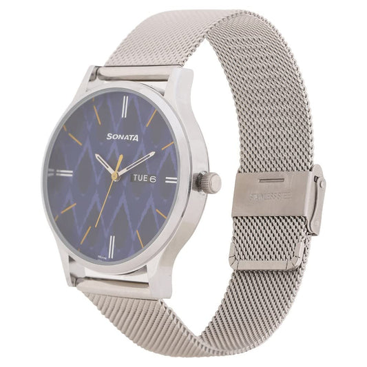 Sonata KnotMen Watch - 77105SM04, Steel Colour