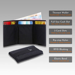 LIGHT FOLD Slim Minimalist Wallets for Men Trifold Nylon Card Holder Men's Wallet Ultra Thin & Stylish Design Front Pocket Wallet with RFID Blocking Hold Up to 12 Cards & Cash - brown