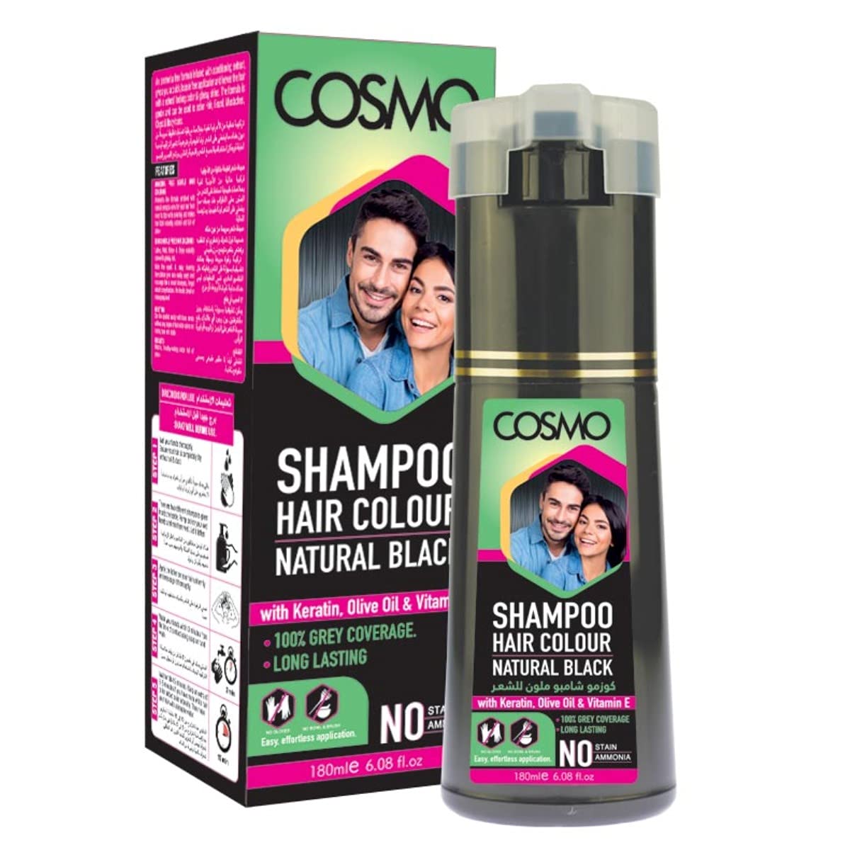 CD COSMO DESIGNS Hair Colour Shampoo For Men and Women, Black - 180ml