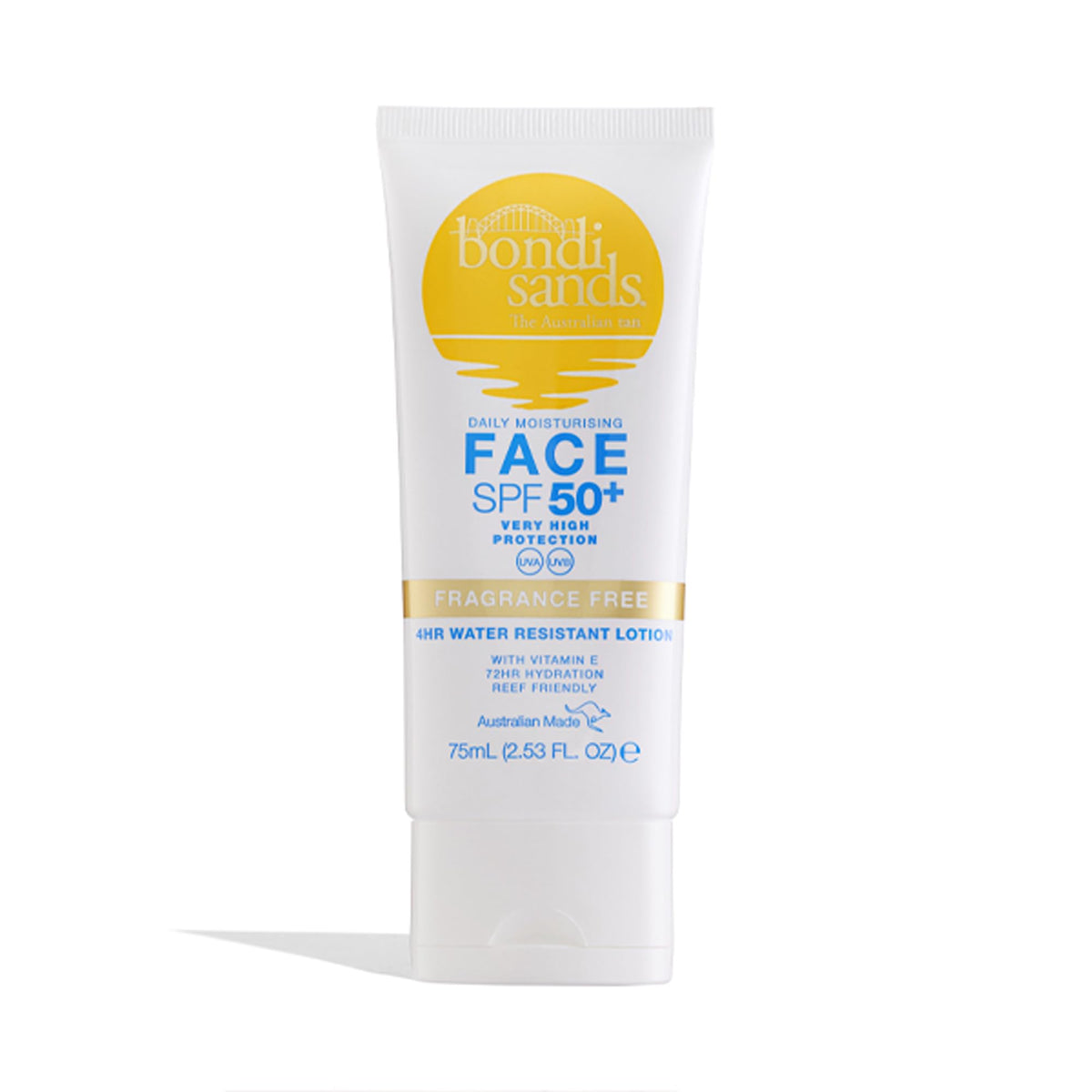 Bondi Sands Fragrance Free Face Sunscreen Lotion Spf 50+ | Gentle Formula Moisturises + Provides Broad-Spectrum Protection, Enriched With Aloe Vera And Vitamin E, Vegan + Cruelty Free | 75 Ml/2.53 Oz