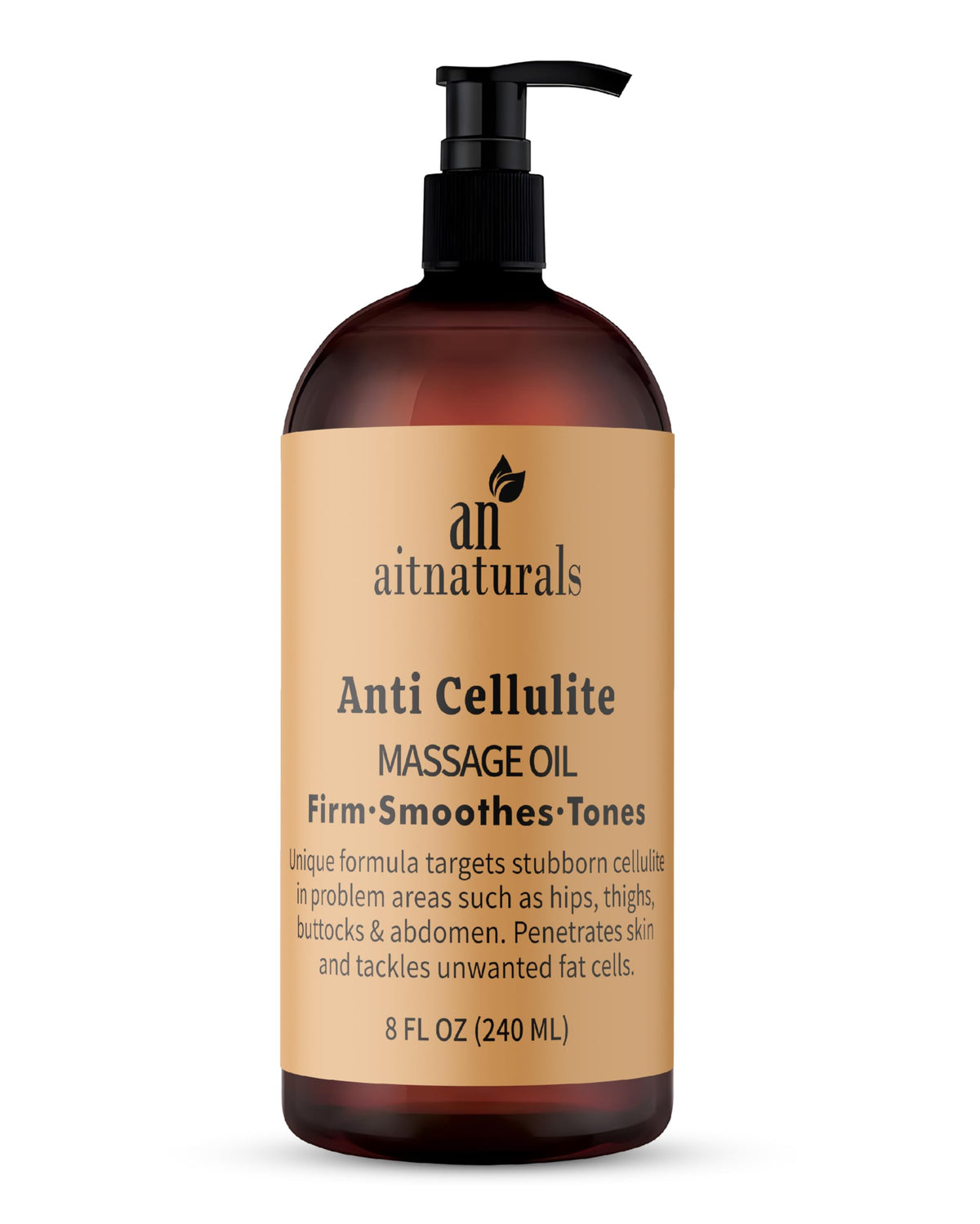 Aitnaturals Anti-Cellulite Massage Oil - 240ml | Firming, Soothing & Toning Formula Infused with Collagen & Stem cell | Targets Cellulite on Hips, Abdomen & Thighs | Unique Blend for Smoother Skin