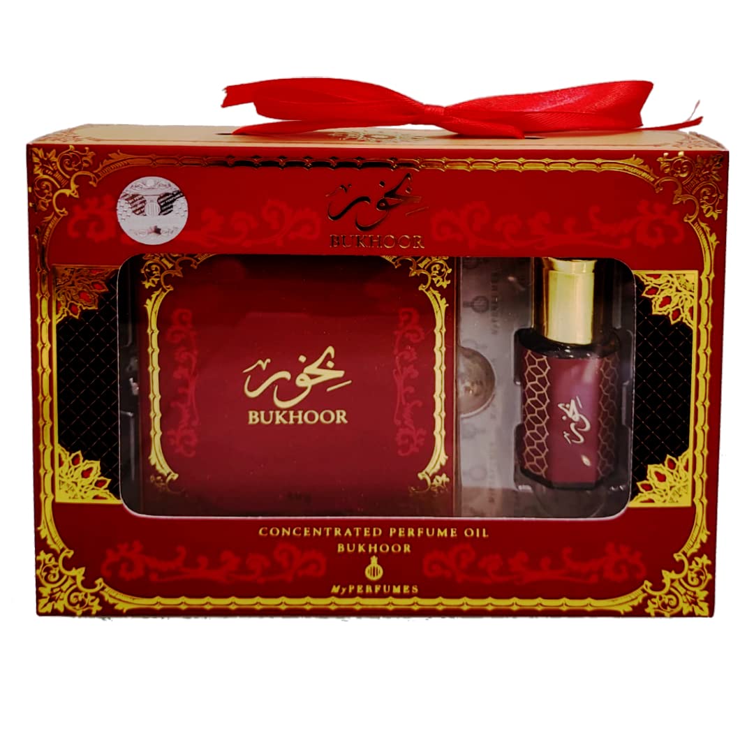 My Perfumes BUKHOOR Non Alcoholic 2 Pieces Gift Set, 40gm Bakhoor and 6ml Perfume Oil