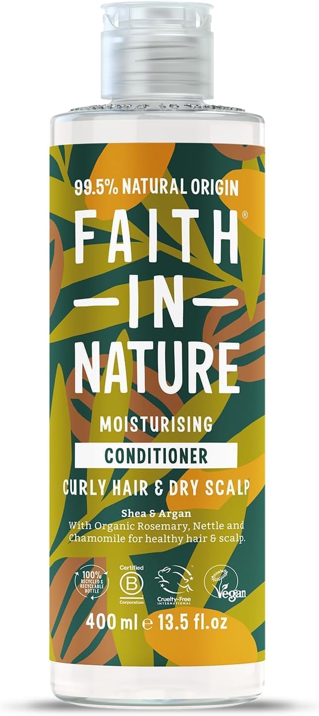 Faith In Nature Natural Shea & Argan Conditioner, Moisturising for Curly Hair & Dry Scalp, Vegan & Cruelty Free, No SLS, Silicones or Parabens, 400ml