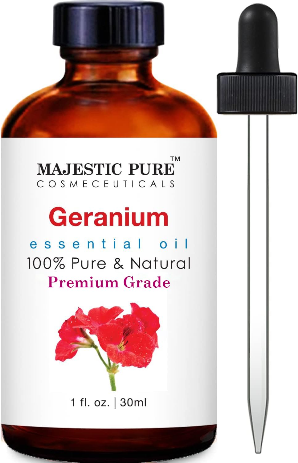 Majestic Pure Geranium (Pelargonium Asperum) Essential Oil Therapeutic Grade, 2 fl.Oz