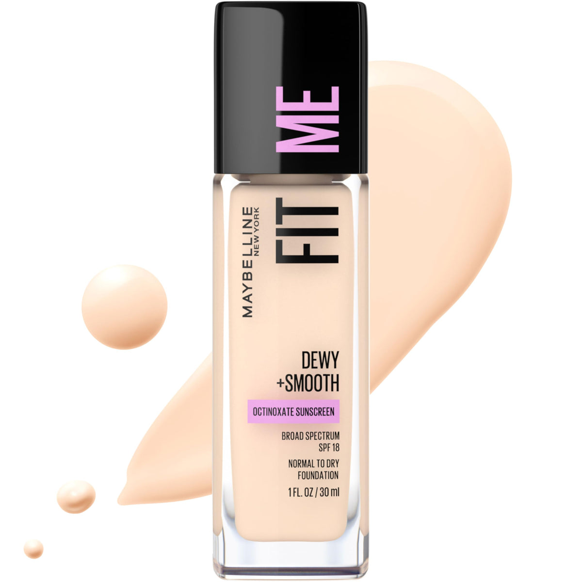 Maybelline Fit Me Dewy + Smooth Foundation Makeup, Fair Porcelain, 1 fl. oz.