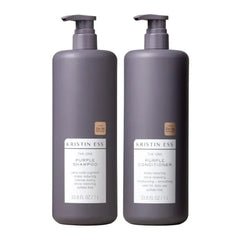 Kristin Ess Hair Purple Shampoo and Conditioner Set for Blonde, Brunette, Silver + Gray Hair, Anti Brass + Yellow Tones, Safe for Color Treated Hair, Sulfate Free Toning Shampoo Conditioner - 1 Liter Each