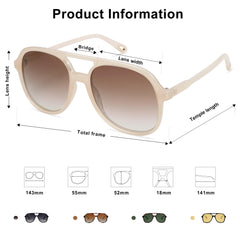 SOJOS Retro Vintage Polarized Sunglasses Double Bridge Brow Bar Square Aviators SJ2174