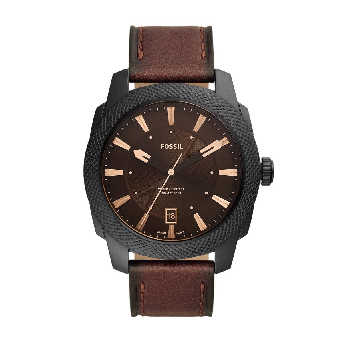 Fossil Machine Men's Watch with Stainless Steel or Leather Band, Chronograph or Analog Watch Display 49mm Black/Brown