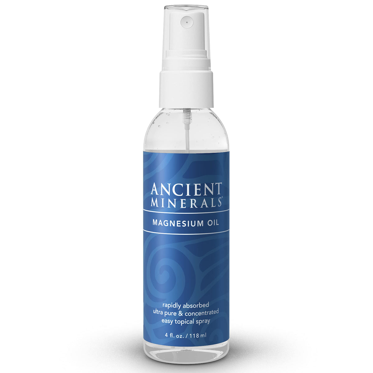 Ancient Minerals Magnesium Oil Spray 4 oz. -Pure Genuine Zechstein Magnesium Chloride Supplement - Best Topical Skin Application for Dermal Absorption
