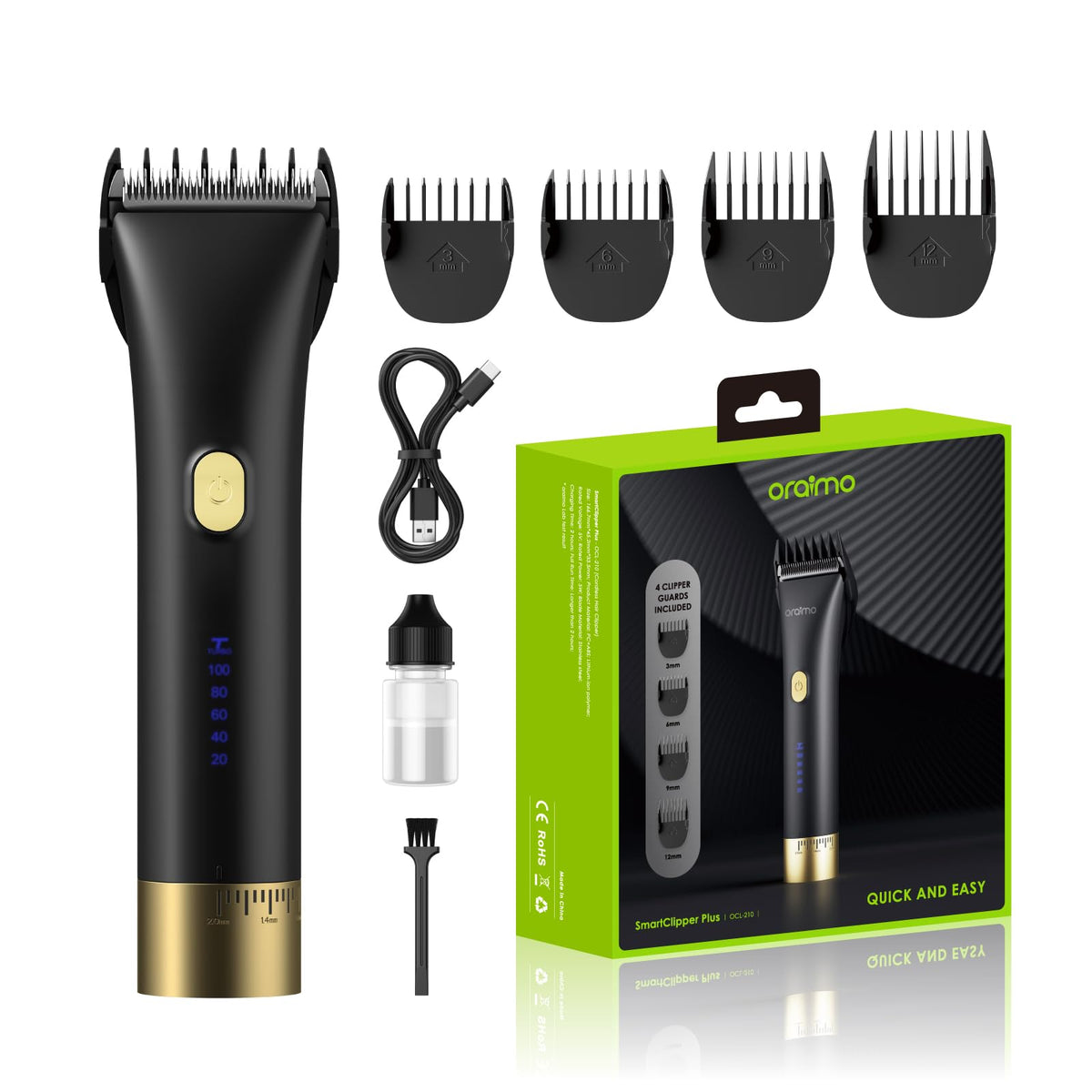 Oraimo Cordless Hair Clipper for Home Use, Rechargeable Clippers Hair Trimmer For Kids, Easy to Use,120-Min Working Time Led Display, With 4 Clipper Guards