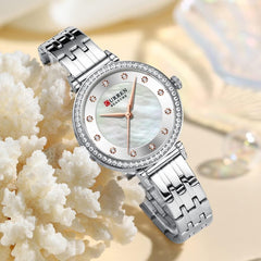 CURREN New Simple Thin Quartz Watch Women's Silver Stainless Steel Wrist Watch With Rhinestones - SILVER