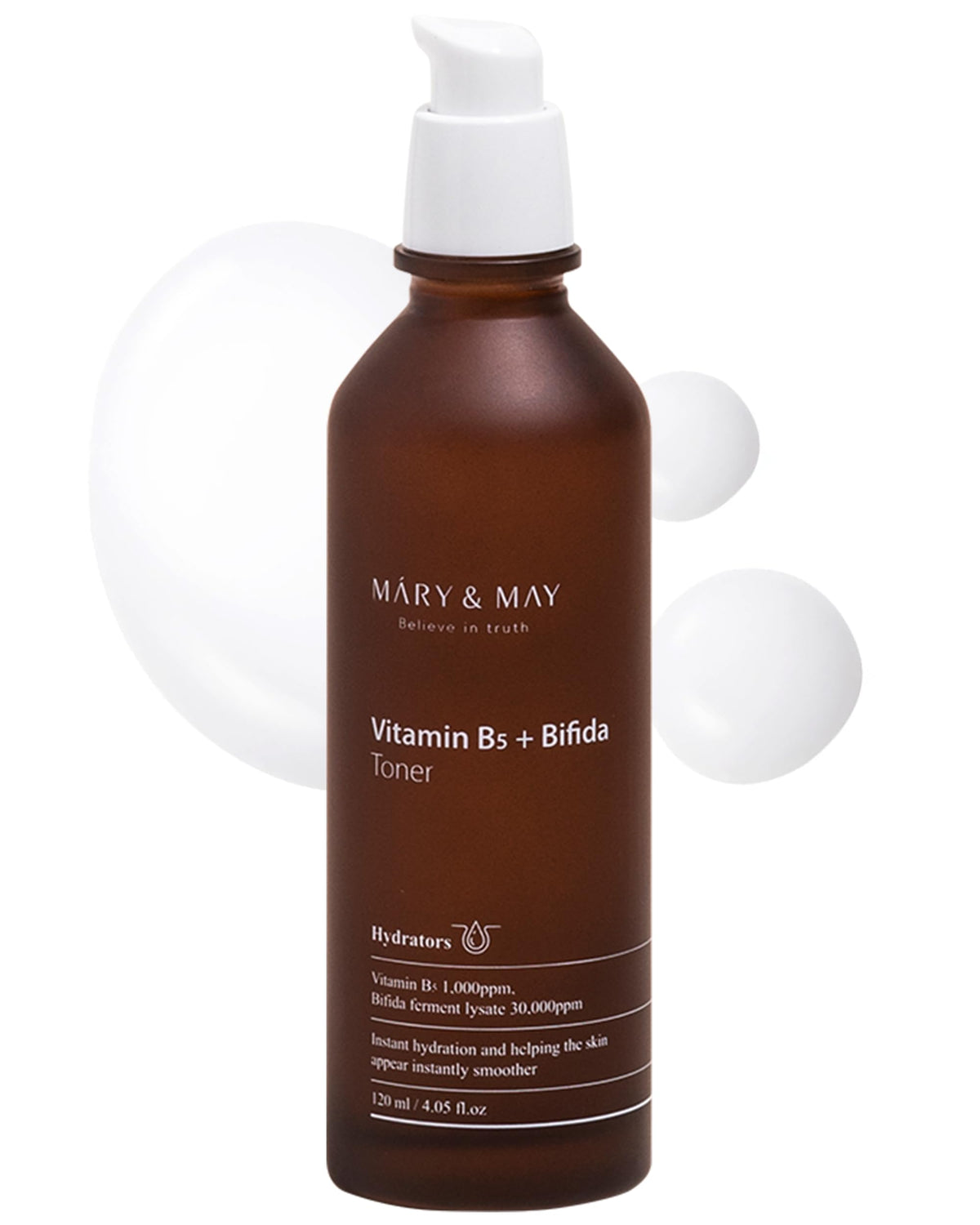 Mary&May Vitamin B5 + Bifida Toner 30,000ppm Bifida Fermentation with 1,000ppm Vitamin B5 to Soothe Sensitive Skin and Deep Moisturization, Strengthen Skin Barrier - 4.05 Fl Oz / 120 ml