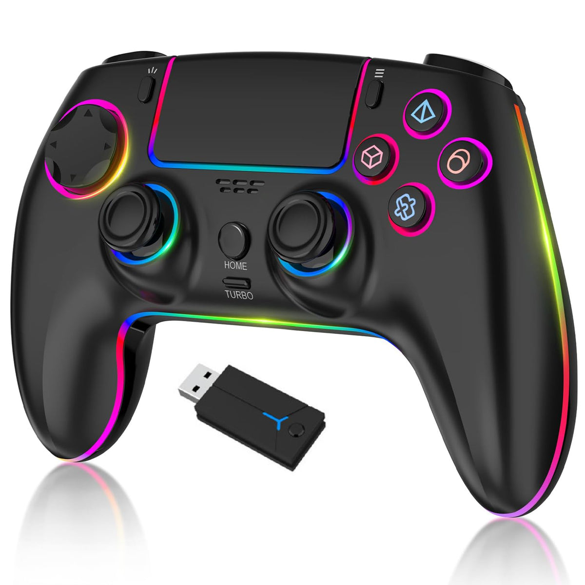 Funito Wireless Controller For PS-5/Pro/PC/MAC/iOS/Android/Steam Deck, Gamepad with 7 Color RGB Lighting/Hall Effect Joystick/Dual Vibration/Turbo/Programmable/Headset Jack/Touchpad/1500 mAh Battery