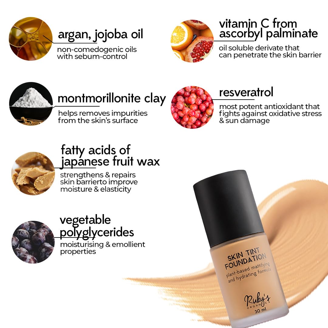 Ruby's Organics Liquid Foundation for Face Makeup, Waterproof, Full Coverage Blendable, Long Lasting, Matte Finish and Poreless, Normal to Oily Skin, Vegan, Paraben and Silicon-Free, Shade D 03, 30 ml