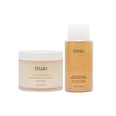 OUAI Detox Duo Clarifying Detox Shampoo with Apple Cider Vinegar & Keratin + Foaming Scalp & Body Scrub Exfoliator that Cleanses and Removes Buildup Sulfate Free Hair Care