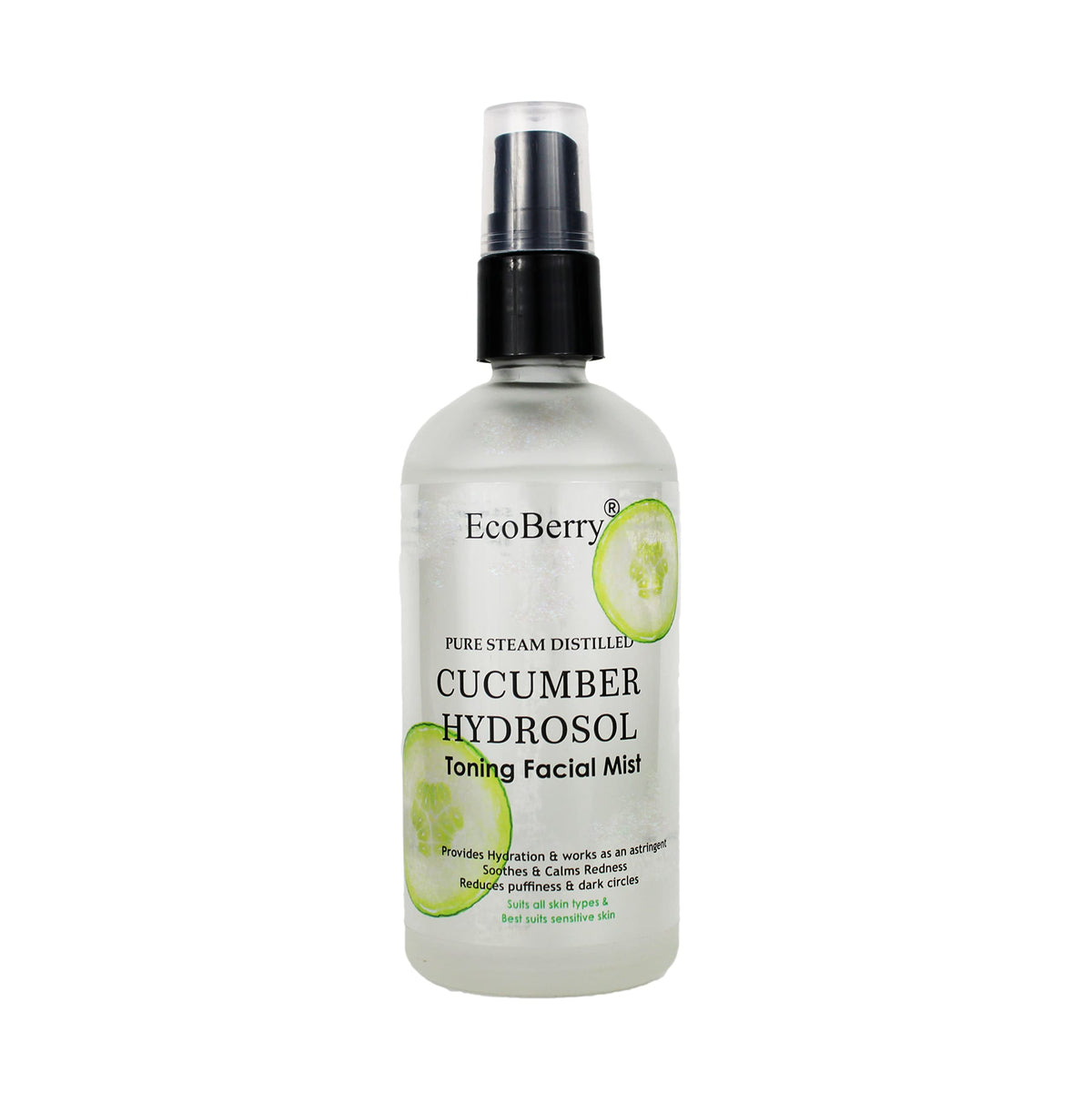 EcoBerry Pure Steam Distilled Cucumber Hydrosol Toning Facial Mist for Hydration, Softens, Soothes Sun burn, Reduces Facial Redness, Suits All Skin Types, Natural, Chemical Free, Paraben Free, Vegan