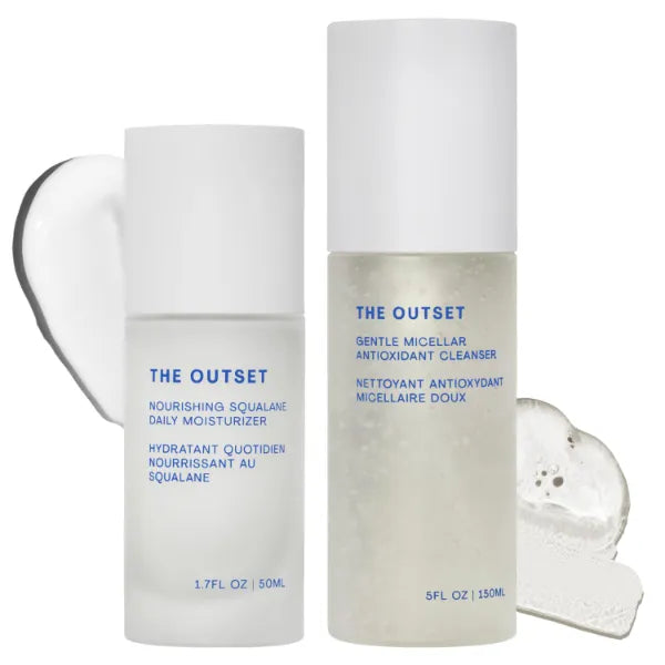 The Outset Nourishing Squalane Daily Moisturizer and Micellar Antioxidant Cleanser, Gentle, Fragrance Free Multi-Benefit - Hydrating, Brightening, Plumping and Anti-Aging - Clean, Vegan, Gluten Free