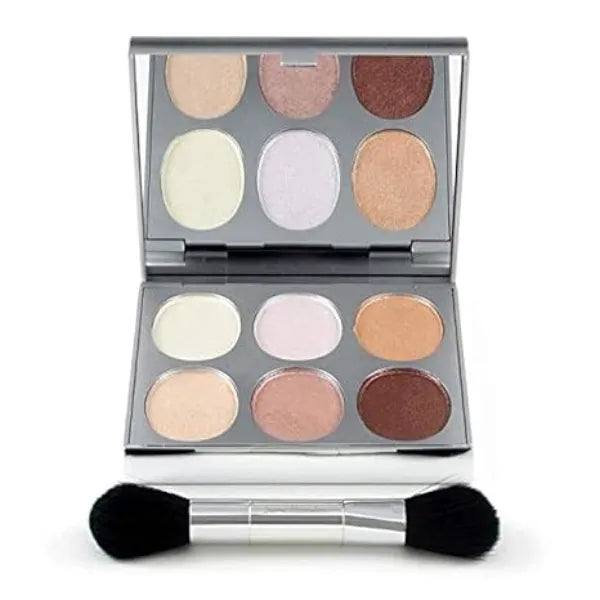 Jerome Alexander New Again Highlighter Palette & Brush, 6 Buildable & Blendable Micronized Powder Highlighting & Contouring Shades Cool Tones