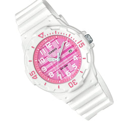 Casio Womens Quartz Watch, Analog Display and Resin Strap White / Pattern Pink