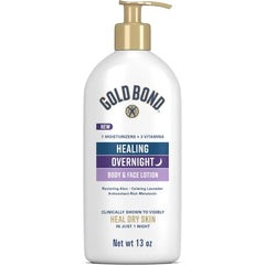 Gold Bond Healing Overnight Body & Face Lotion for Dry Skin, Nongreasy Moisturizer with Hyaluronic Acid, Aloe & Melatonin Works While You Sleep, 13 oz.
