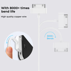 IEOVIEE iPhone 4s/4 Cable, 30-Pin USB Sync and Charging Data Cable for iPhone 4/4S/3G/3GS, iPad 1/2/3, and iPod 1/2/3/4/5/6 (White)