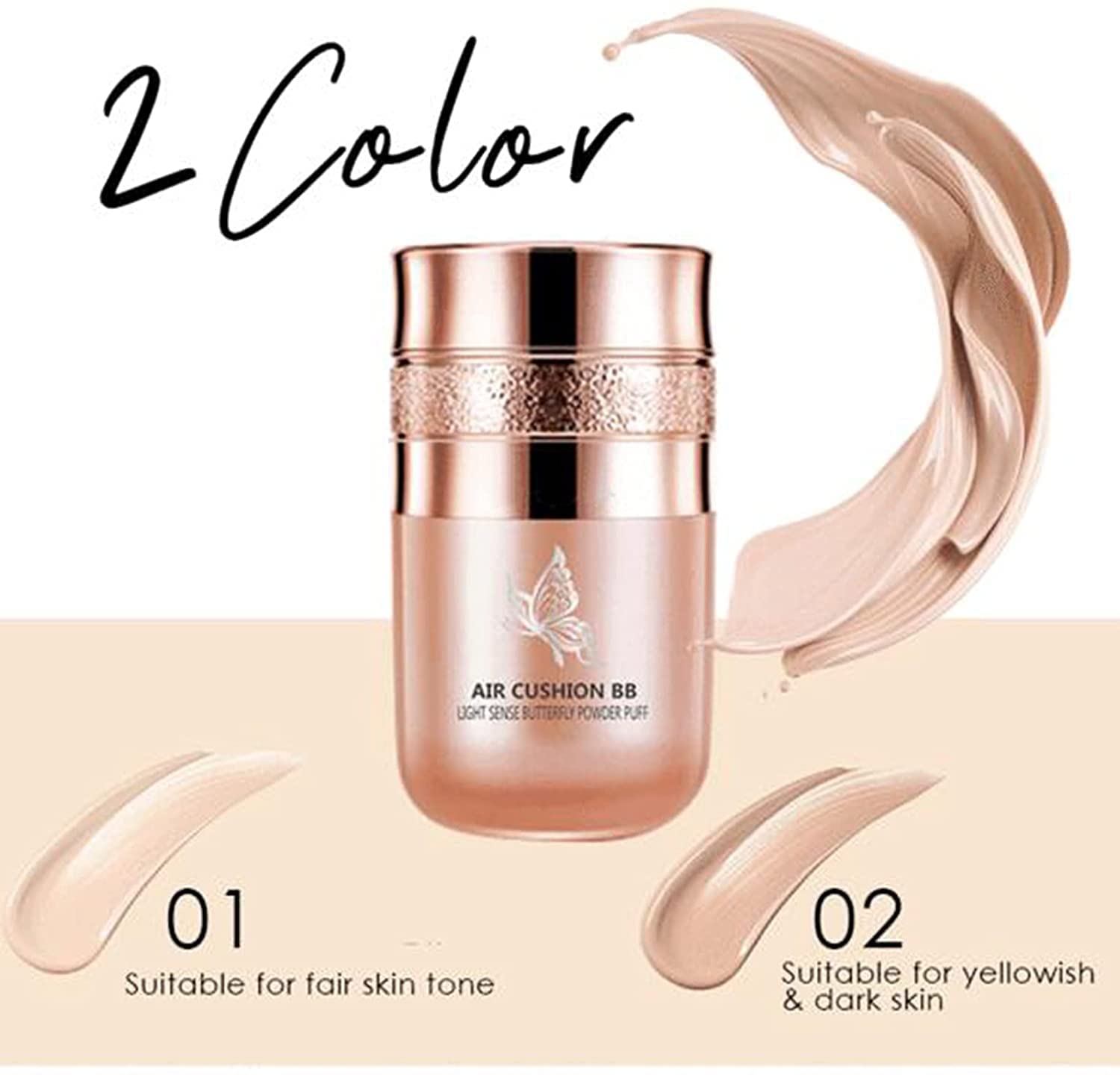 Butterfly Cushion BB Cream, Moisturizing Concealer Makeup Base Primer BB Liquid Foundation, Moisturizing Brightening Pigment Liquid Foundation, Even Skin Tone Makeup (Lvory White)