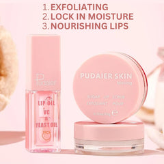 NIKITA.VIVI - Lip Care Lip Set | 3 in 1 Sugar Lip Scrub, Lip Mask & Lip Glow Oil | Exfoliant Hydrating Moisturizing Plumping Lip Glow Lip Care Set | Peach Lip Gloss with Vitamin C | Lip Plumper Gloss