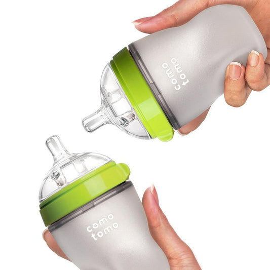 Comotomo Natural Feel Baby Bottle, Soft & Squeezy, Easy To Clean, Dual Anti-Colic Vent Bottle For Baby, Infants And Newborn 250ml, Green (Pack Of 2)