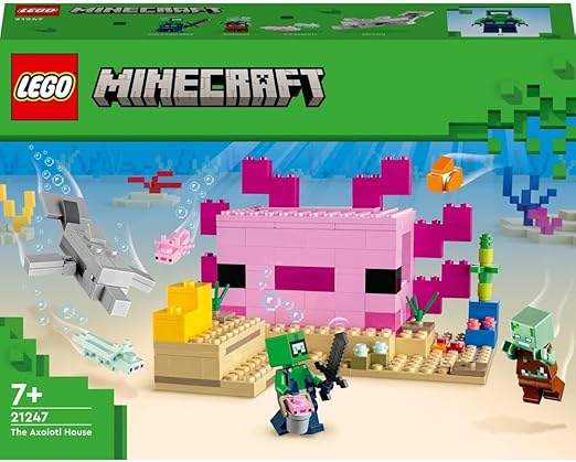 LEGO 21247 Minecraft The Axolotl House Set, Buildable Underwater Base with Diver Explorer, Zombie plus Dolphin and Puffer Fish Figures, Adventure Toys for Kids, Girls, Boys Aged 7 Plus (Pre-Order Now)