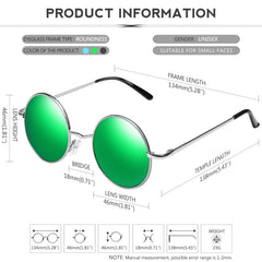 KANASTAL Hippie Round Polarized Sunglasses for Women Men, Small Circle Sun Glasses Classic Vintage Retro Shades Metal Frame UV400 Protection