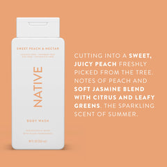 Native Body Wash Contains Naturally Derived Ingredients | For Women & Men, Sulfate, Paraben, & Dye Free Leaving Skin Soft and Hydrating | Sweet Peach & Nectar 18 oz - 2 Pk