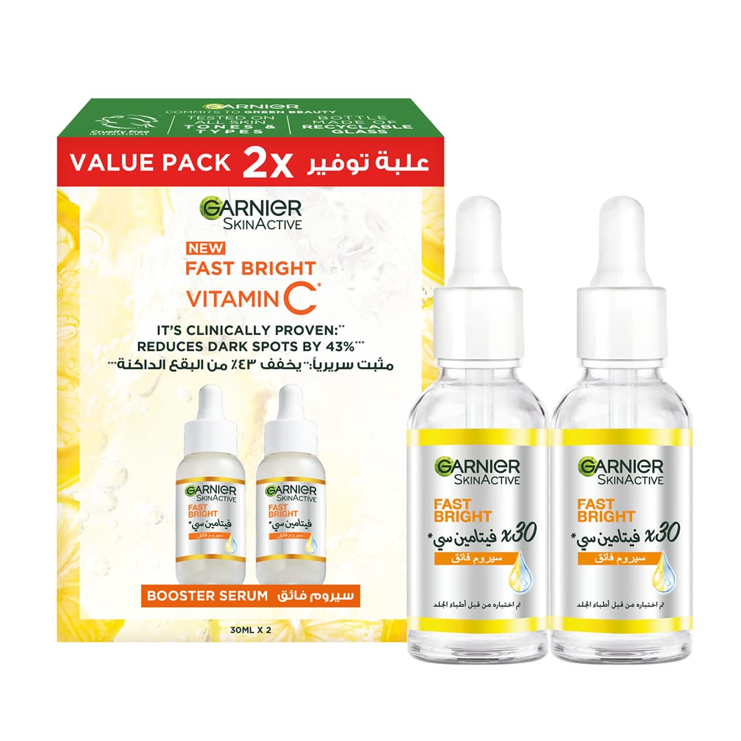 Garnier SkinActive Fast Bright 30x Vitamin C Booster Serum, Anti Dark Spot - Twin Pack, 30ml x2