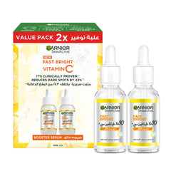 Garnier SkinActive Fast Bright 30x Vitamin C Booster Serum, Anti Dark Spot - Twin Pack, 30ml x2