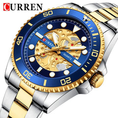 CURREN 8412 Wrist Watch Men's Quartz Sports Brand Luxury Business Waterproof Stainless Steel (TETON BLUE)