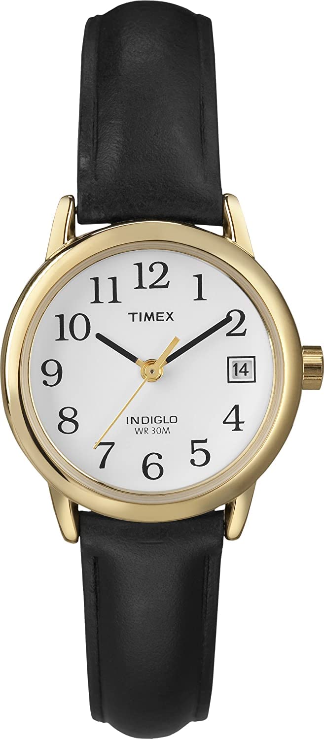 Timex Easy Reader Women's 25 mm Leather Strap Date Window Watch - Black/Goldtone