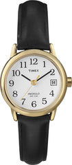 Timex Easy Reader Women's 25 mm Leather Strap Date Window Watch - Black/Goldtone