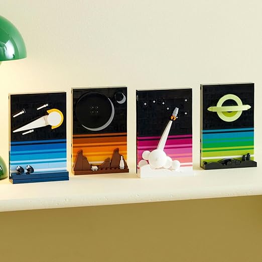 LEGO 21340 Ideas Tales of the Space Age Wall Art Set for Adults, 4 Connectable 3D Postcards Featuring Space Shuttle & Other Pictures Inspired by 1980s Sci-Fi, Hang on Wall or Display Freestanding