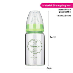 Fissman Baby Feeding Glass Bottle, Light and Slim Bottle Easy to Hold, Food Grade Borosilicate Glass, Wide Neck, Dishwasher And Easy to Clean, BPA Free 120ml (Green)