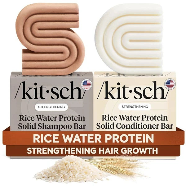 Kitsch Rice Water Protein Solid Shampoo and Conditioner Set for Hair Growth – Strengthening Hair Care Duo w/Rice Protein & Vitamins for Damage Repair – Paraben, Sulfate & Silicone Free, Made in USA
