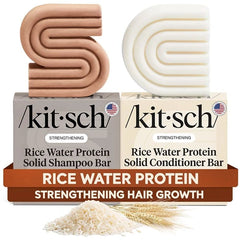 Kitsch Rice Water Protein Solid Shampoo and Conditioner Set for Hair Growth – Strengthening Hair Care Duo w/Rice Protein & Vitamins for Damage Repair – Paraben, Sulfate & Silicone Free, Made in USA