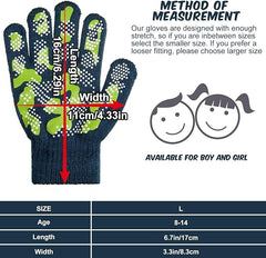 ASSHMHTC 6 Pairs Boys Girls Magic Stretch Gripper Gloves Winter Knitted Full Finger Gloves for 7-11 Years Old Kids, 6 Styles