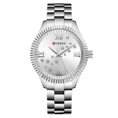 CURREN Watch 9009 Women's Quartz Watch Designer Crystal Wristwatch Ladies Watch (with Original Box) - SILVER