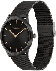 CALVIN KLEIN UNISEX'S BLACK DIAL IONIC PLATED BLACK STEEL BRACELET WATCH - 25300002