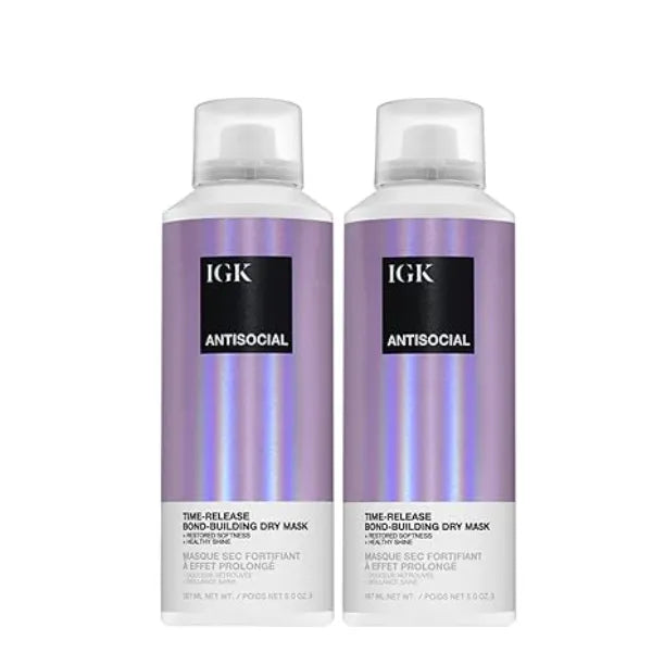 IGK Antisocial Dry Hair Mask (Pack of 2) Overnight Treatment Bond Building Treatment Hydrates & Repairs Leave In 5oz Each